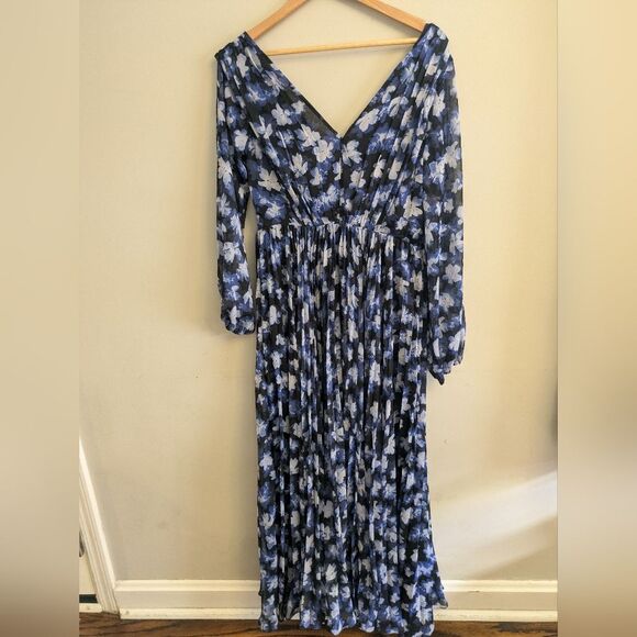 Monique Lhuillier Melanie Blue Floral Maxi Dress Size 10 - Picture 5 of 6